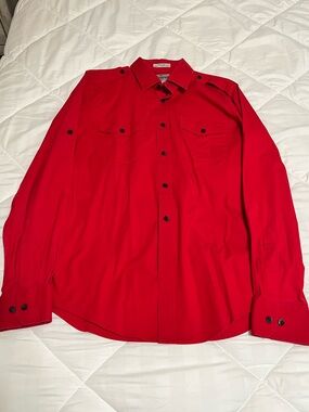 Express Men's Bright Red Button-Up Dress Shirt
